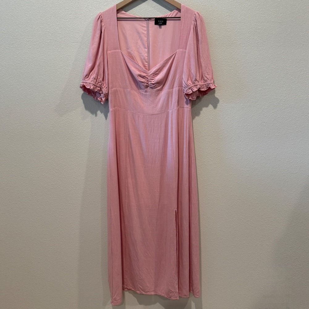 VICI‎ Women Midi Dress Large Puff Sleeve Sweetheart Cottagecore Romantic Linen